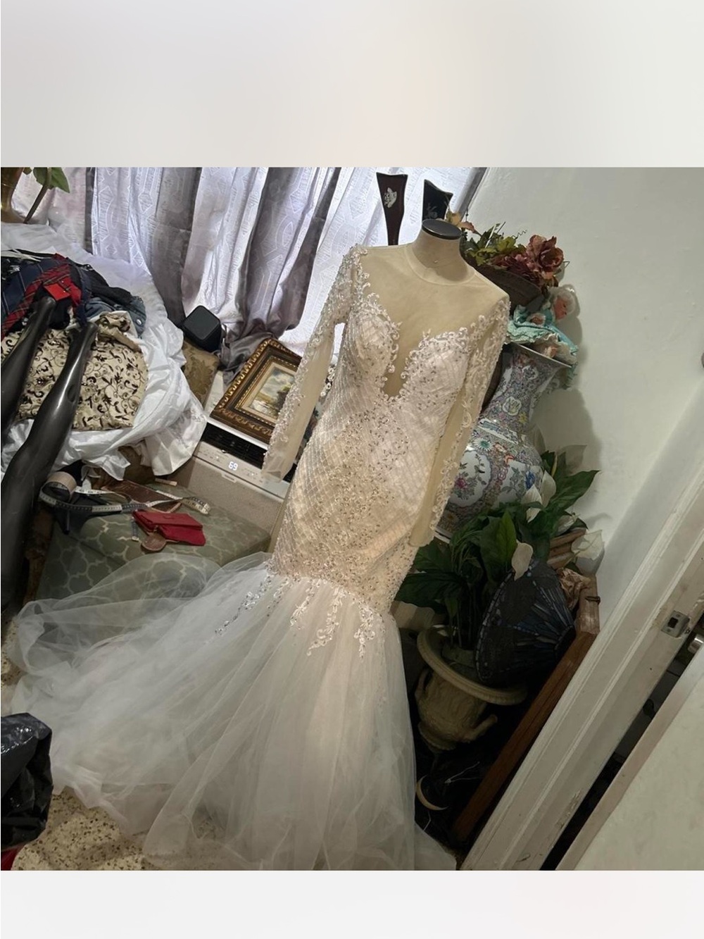 ForeverGrace Lace Mermaid Wedding Dress with Illusion Long Sleeves